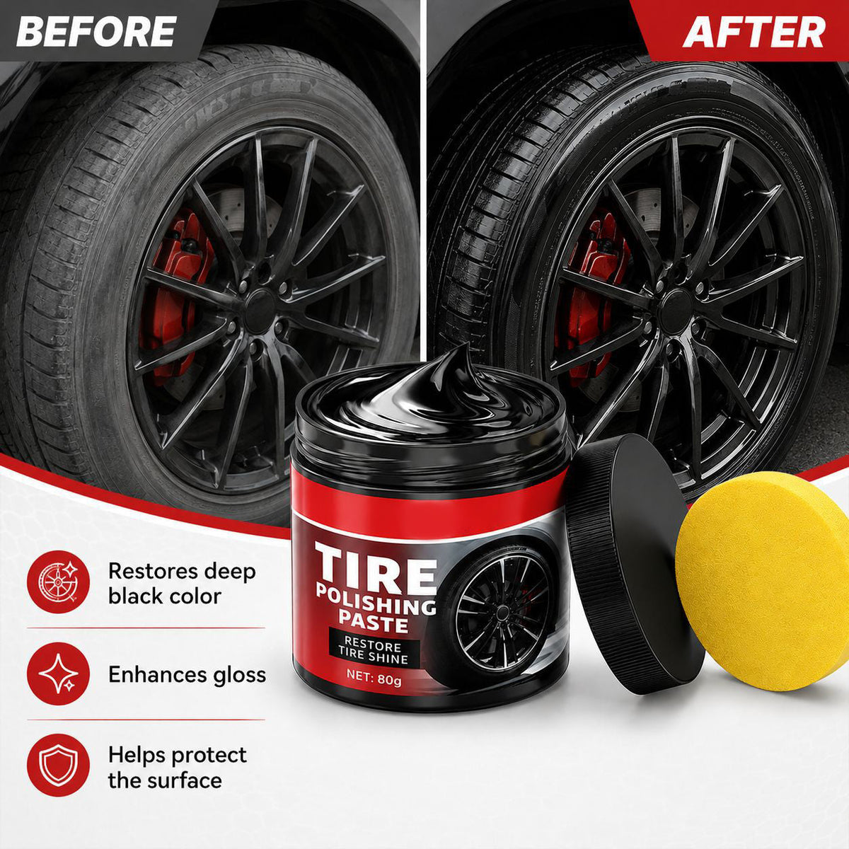 🚗 Tire Shine Balm with Applicator Sponge – Deep Black Finish & Tire Care