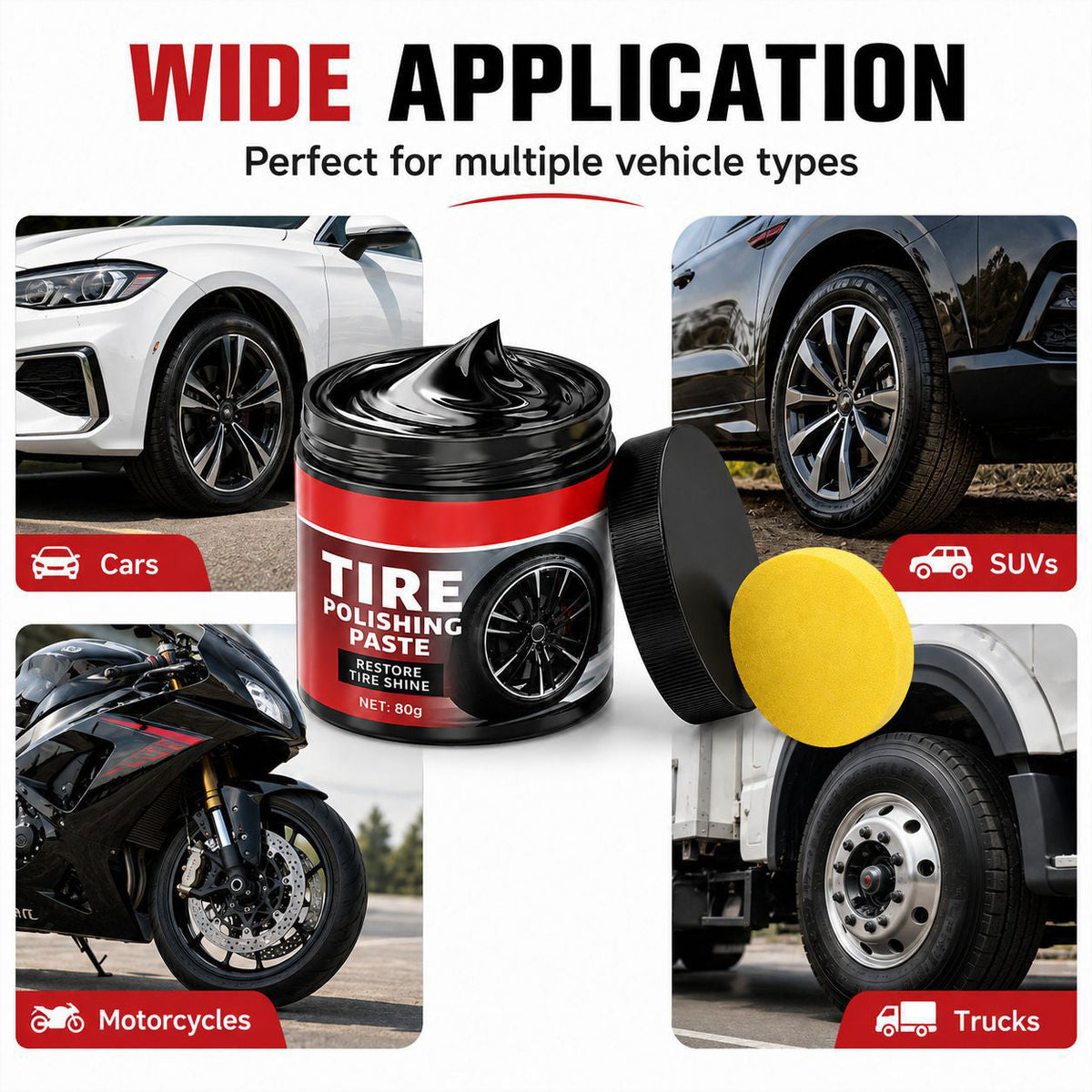 🚗 Tire Shine Balm with Applicator Sponge – Deep Black Finish & Tire Care