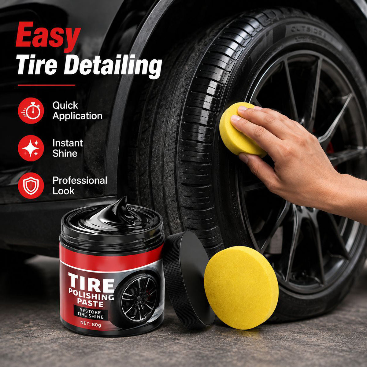 🚗 Tire Shine Balm with Applicator Sponge – Deep Black Finish & Tire Care
