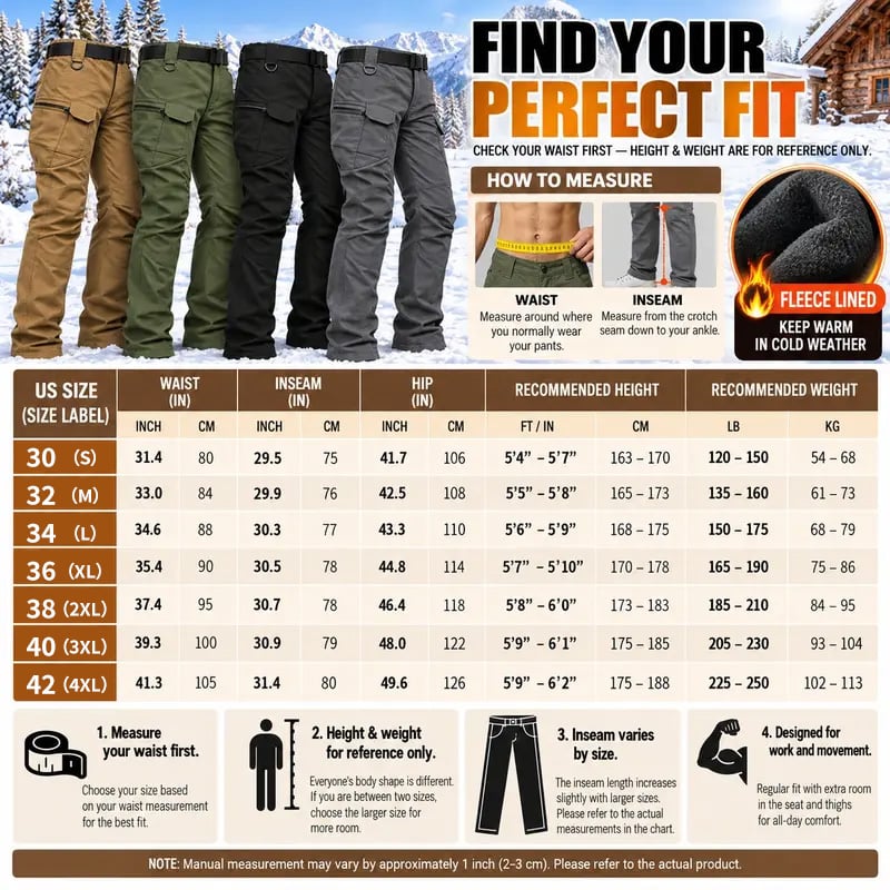 🔥👖Men’s Fleece-Lined Tactical Cargo Pants – Warm Winter Outdoor Trousers