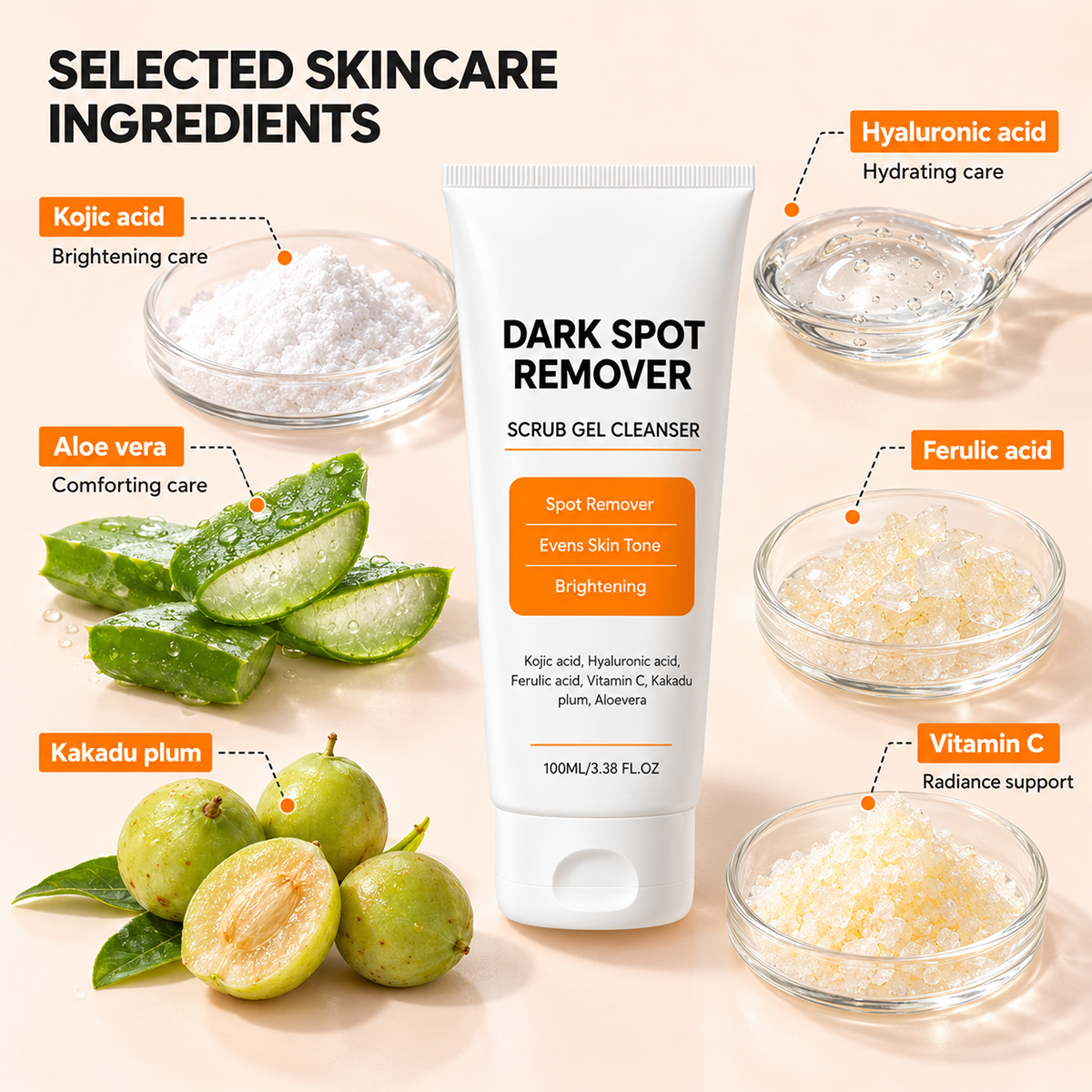 Kojic Acid Brightening Scrub Gel Cleanser Even Skin Tone Facial Wash 🧴