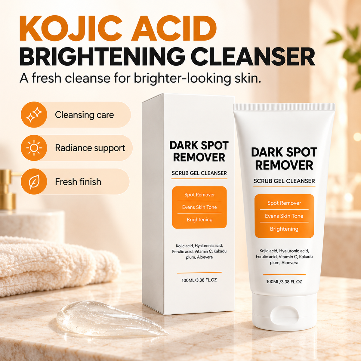 Kojic Acid Brightening Scrub Gel Cleanser Even Skin Tone Facial Wash 🧴
