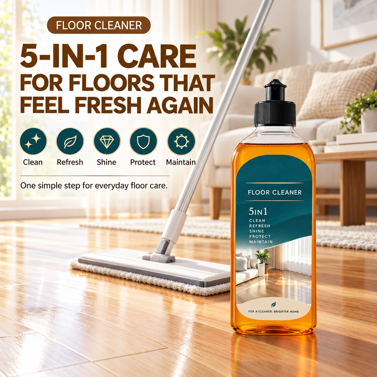 🧹 5-in-1 Floor Cleaner – Deep Cleaning, Odor Control & Lasting Shine ✨