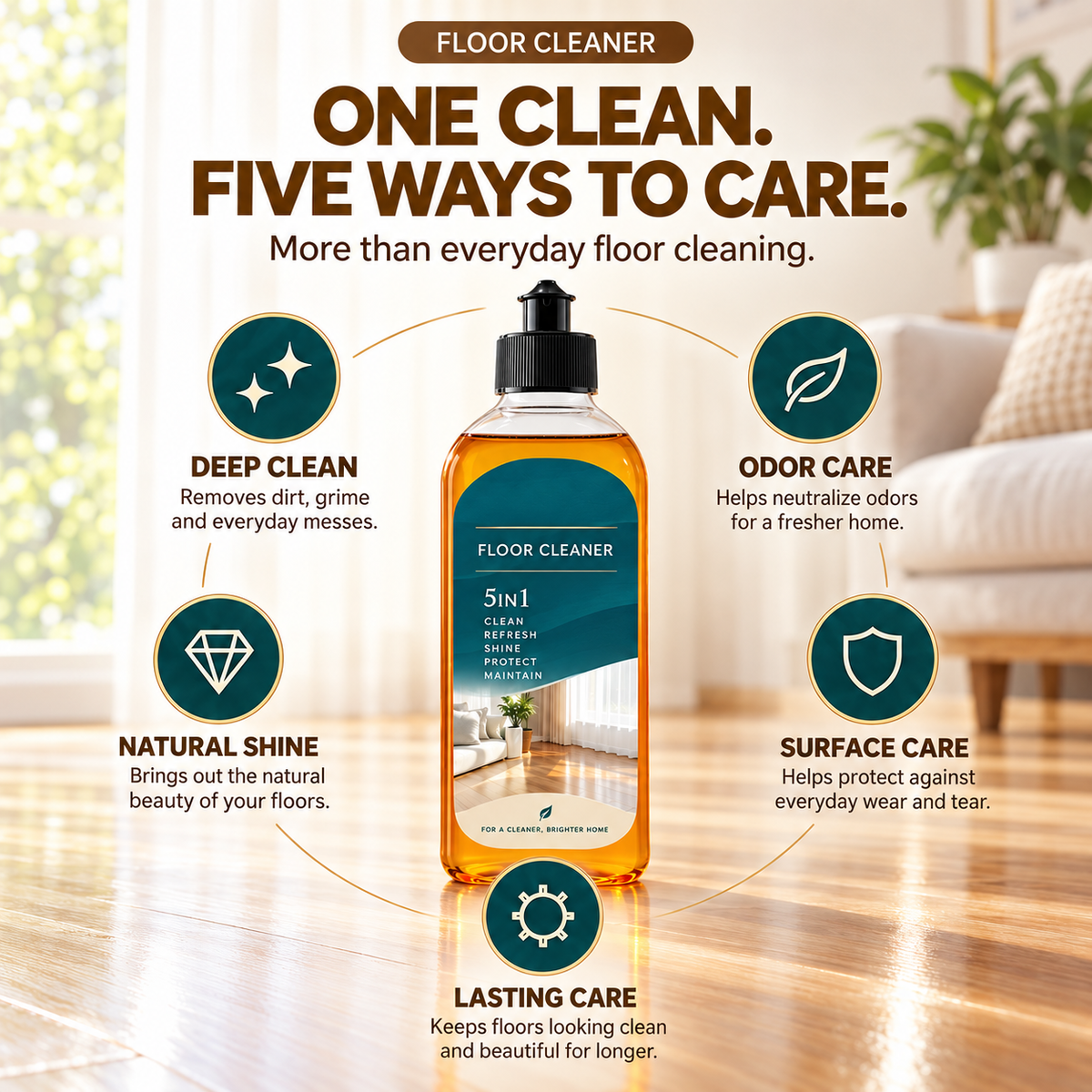 🧹 5-in-1 Floor Cleaner – Deep Cleaning, Odor Control & Lasting Shine ✨