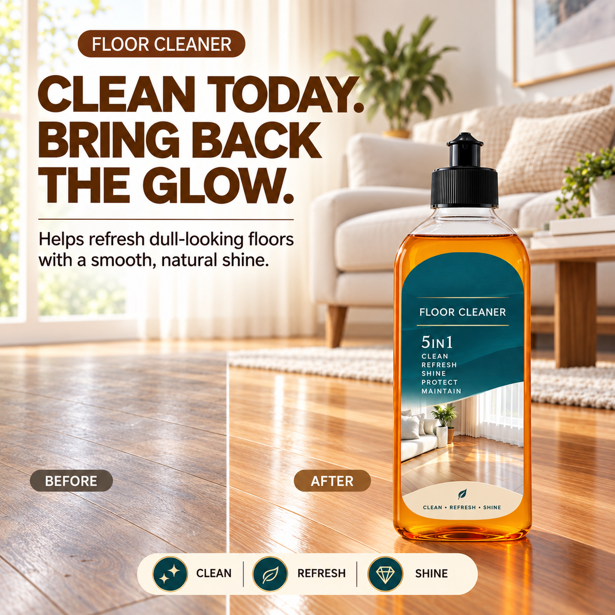 🧹 5-in-1 Floor Cleaner – Deep Cleaning, Odor Control & Lasting Shine ✨