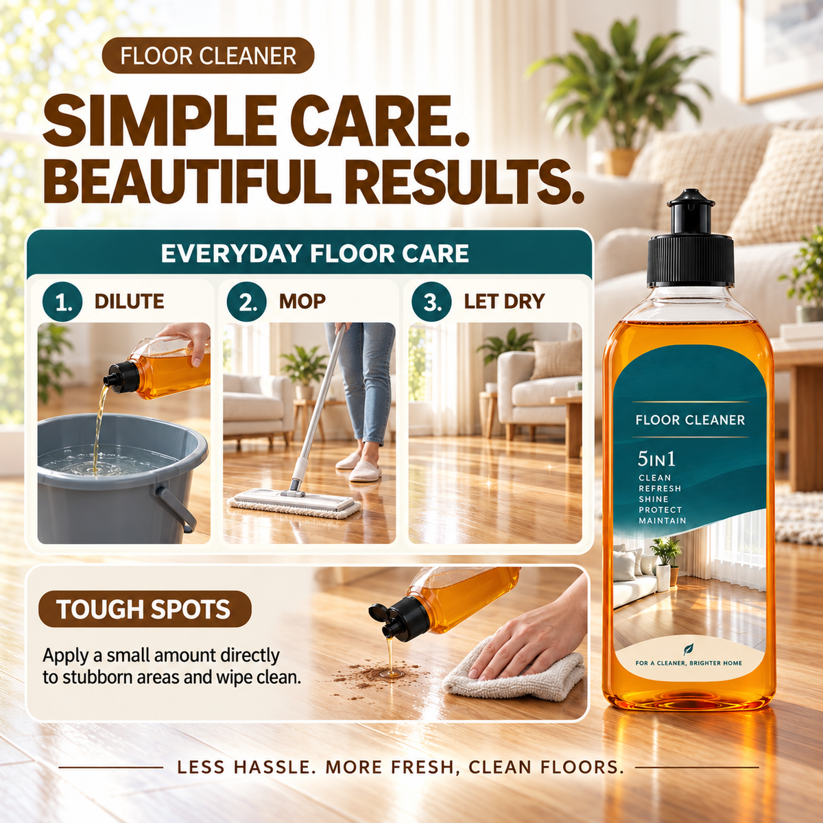 🧹 5-in-1 Floor Cleaner – Deep Cleaning, Odor Control & Lasting Shine ✨