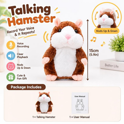 ✨Talking Hamster Plush – repeats whatever you say, auto head-shaking, hilarious fun for kids & adults.🎁