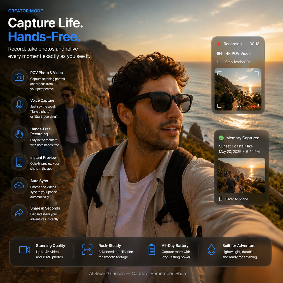 👓AI Smart Glasses with 4K POV Camera, Translation & AR Navigation 🎥