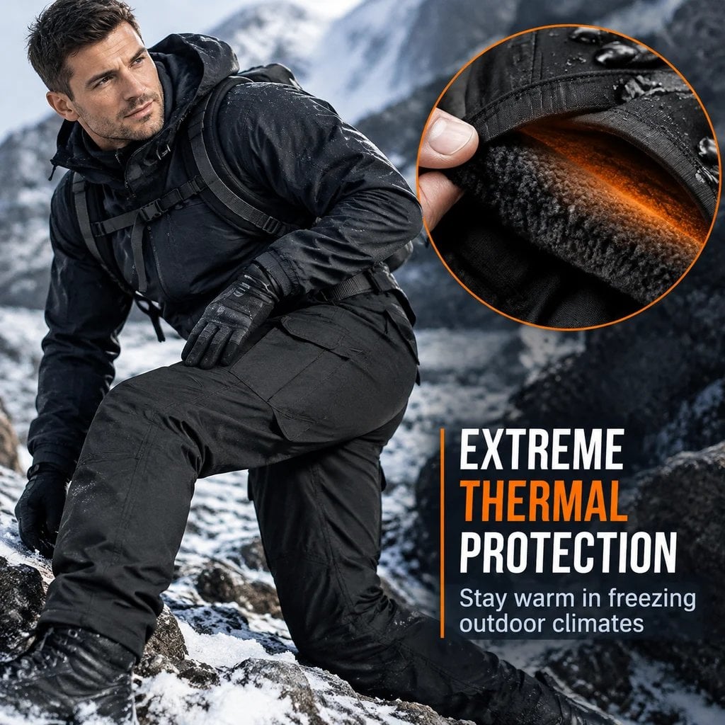 🔥👖Men’s Fleece-Lined Tactical Cargo Pants – Warm Winter Outdoor Trousers