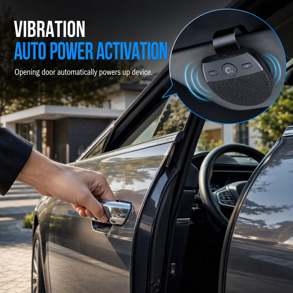 🚗SP11 Car Sun Visor Bluetooth Hands Free Speakerphone with Vibration Activated Auto Power On A2DP Support and Caller ID Voice Prompt