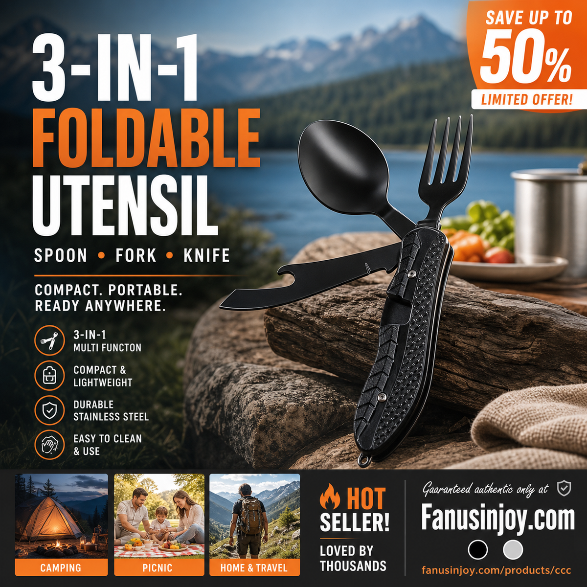 🎉🏕️Must-have for outdoor trips 🍴🥄4-In-1 Outdoor Folding Multifunctional Tableware